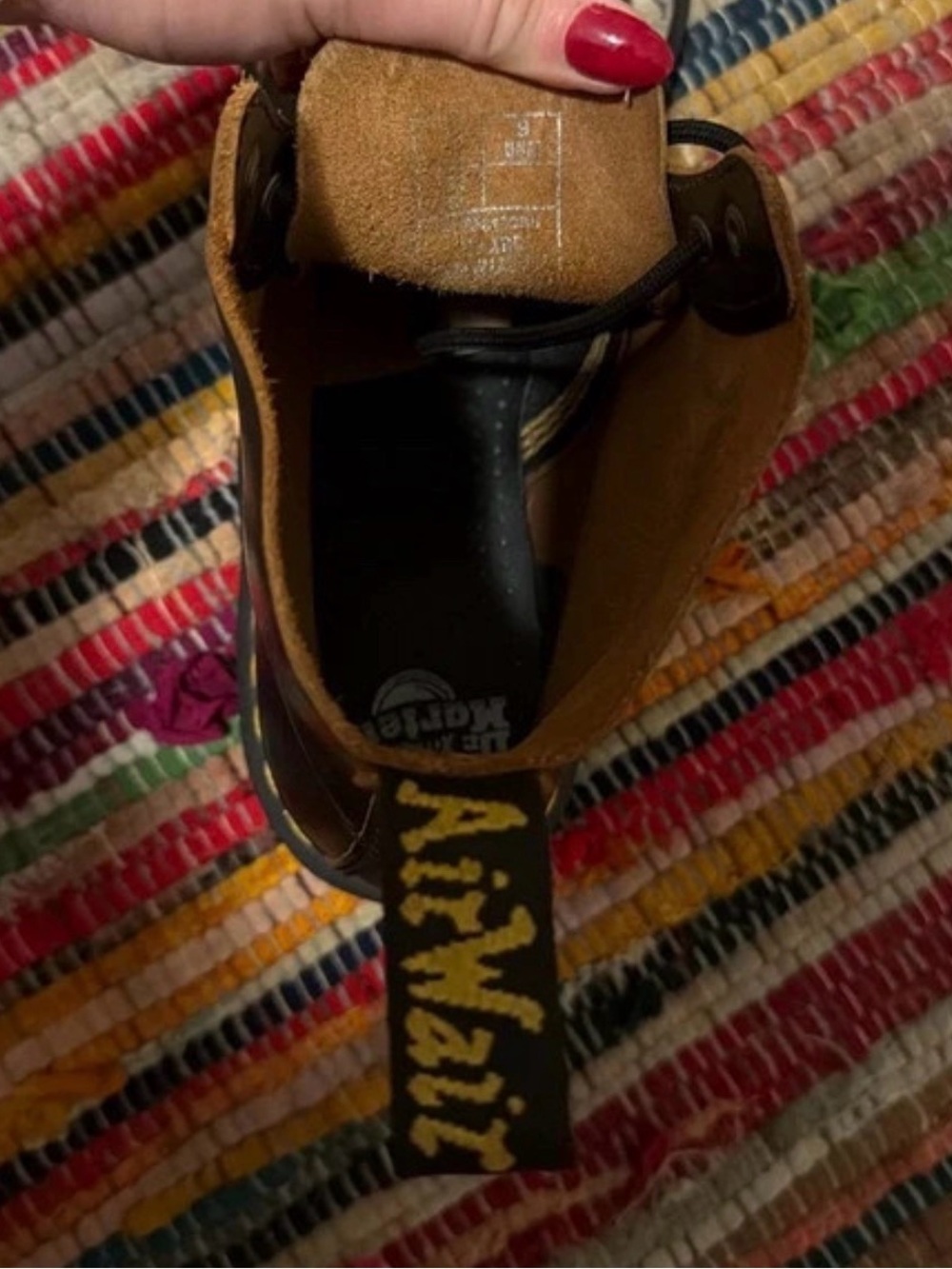 Dr. Martens Tan Brown Leather Lace-Up Combat Boot with Yellow Heel Loop